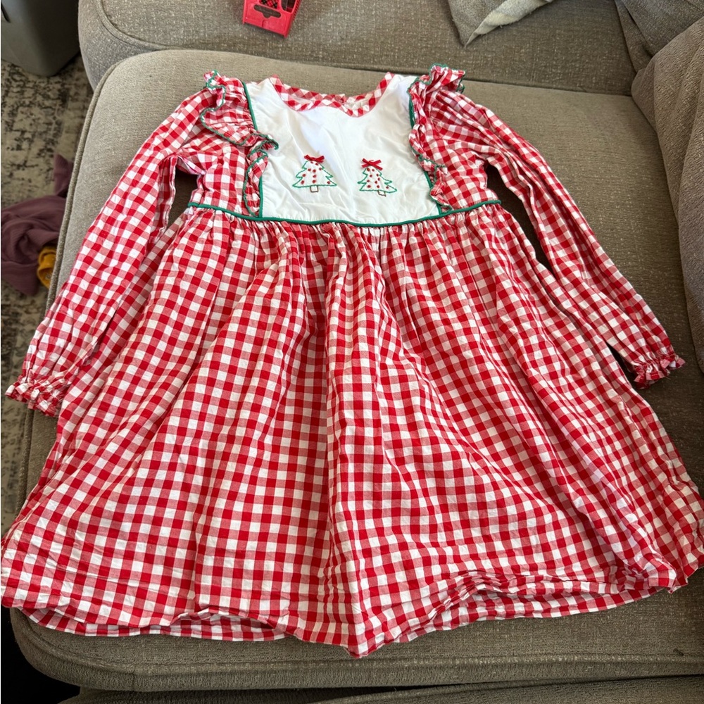 Cecil and Lou Red and White Gingham Dress with Christmas Embroidery